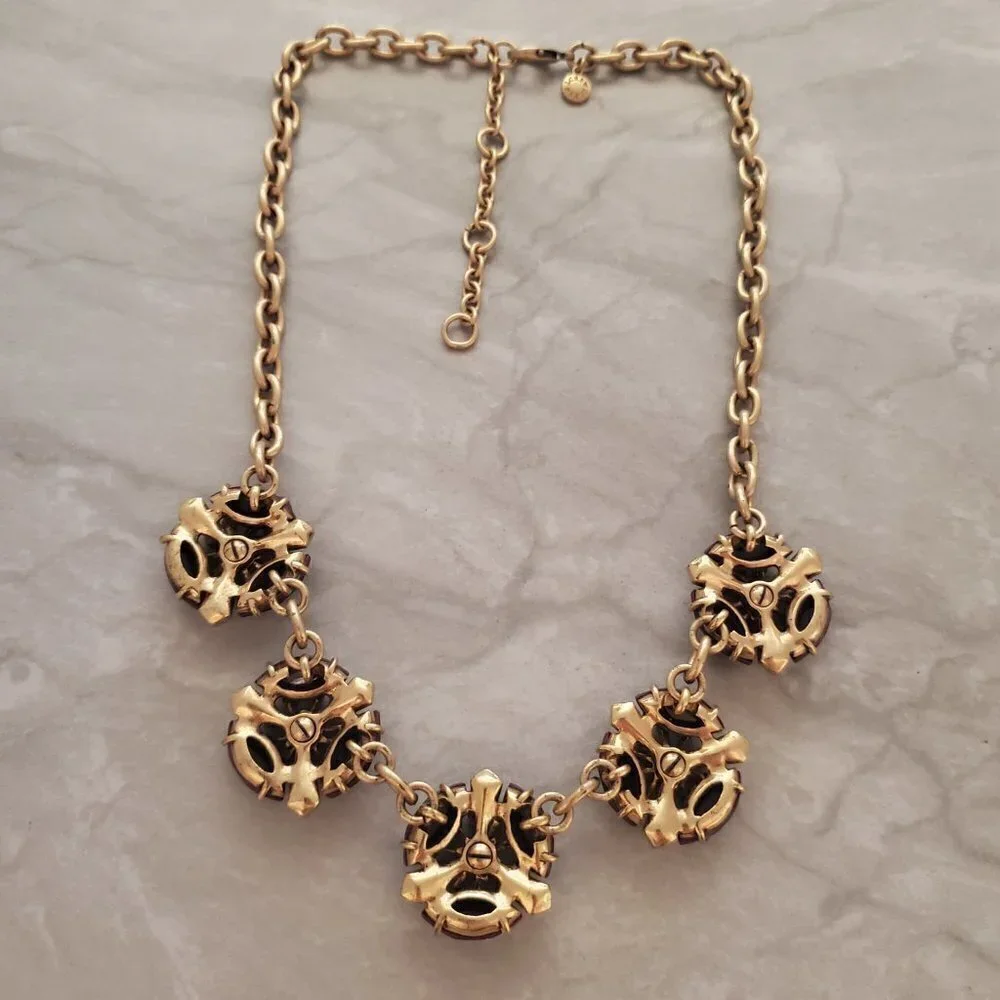 💜 J.Crew Retro Purple Rhinestone Crystal Cluster Burst Statement Necklace 💜 - Picture 8 of 13